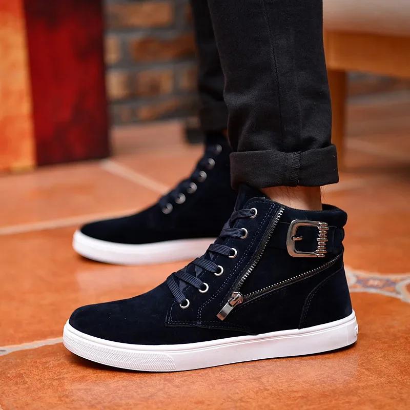 Fashion Zipper Men's Sneakers High Top Male Sports Boots Frosted Suede Comfortable Casual Sneakers for Men Retro British Style Male Shoe