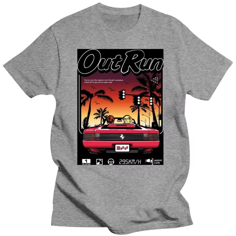 Vintage tričko Out Run s krátkým rukávem bavlněné old school 80s japonské herní tričko závodní videohra OutRun tričko top merch