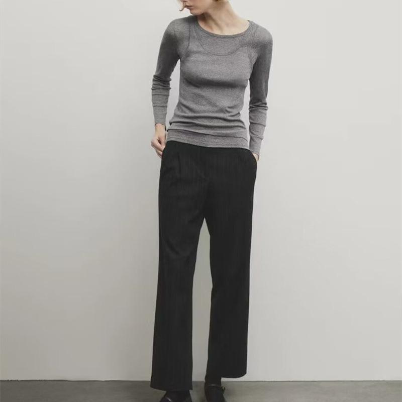 

UC&ZA Women s Double-Layer Crew Neck Knit T-shirt Small сірий колір