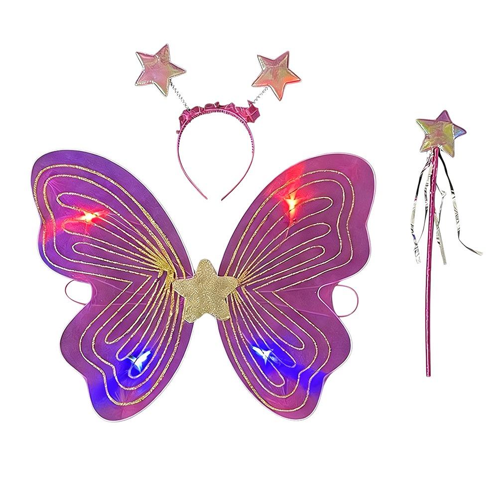3Pcs/Set Sparkling Butterfly Wings Princess Hair Hoop Colorful Angel Wings Fairy Wand Butterfly Costume Wings