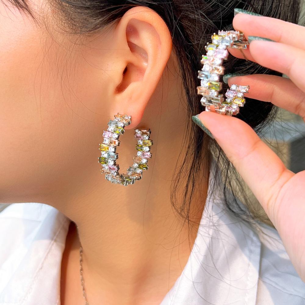 Glamorous Design Multicolor CZ Double Sided Cubic Zirconia Pave Chunky Round Hoop Earring for Women Big Luxury Jewelry