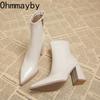 Stivaletti da Donna con Tacco Spesso Vintage Moda Pelle Verniciata Punta Appuntita Stivaletti Corti Scarpe per Matrimonio Festa Autunno Inverno