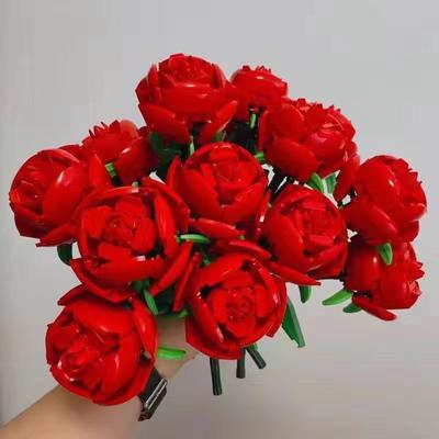 Creative Romantic Rose Flower Home Desk Plant Bouquet Decoration Building Blocks Bricks Birthday Valentine's Day Gifts for Girls Lover Lady