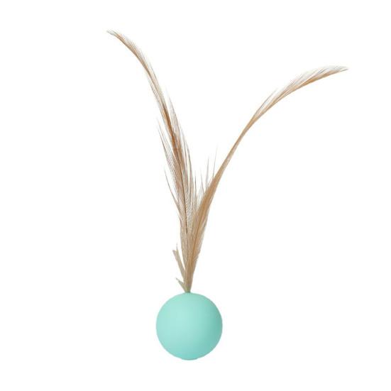 Cat Bouncy Ball Toy Silicone Ball Cat Chew Toy with Feathers Interactive Quiet Rolling Ball for Indoor Cats Biting Chewing Chasing