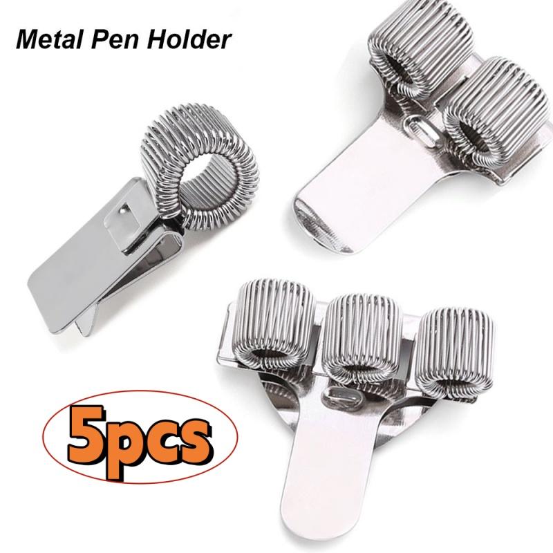 5PC Single/Double/Triple Hole Metal Spring Pen Holder With Pocket Clip Portable Doctors Nurse Uniform Pen Holder Office Supplies