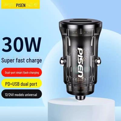 PISEN PD30W Dual-Port Mini Car Charger with Fast Charging USB Plug
