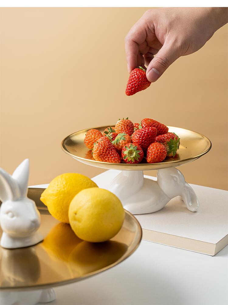 Keramikteller Hase 8 Zoll 10 Goldfarbener Edelstahl Dessertkuchen Tablett Schmuck Kosmetik Aufbewahrung