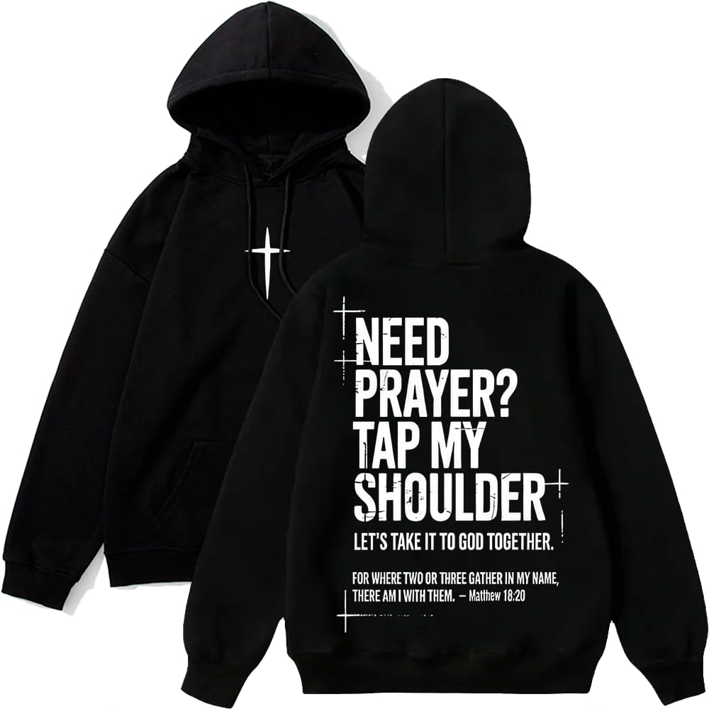 Need Prayer Tap My Shoulder Hoodie God Jesus Christian Apparel Sweatshirt Unisex Casual Pullover Hooded Long Sleeve Tops XXL