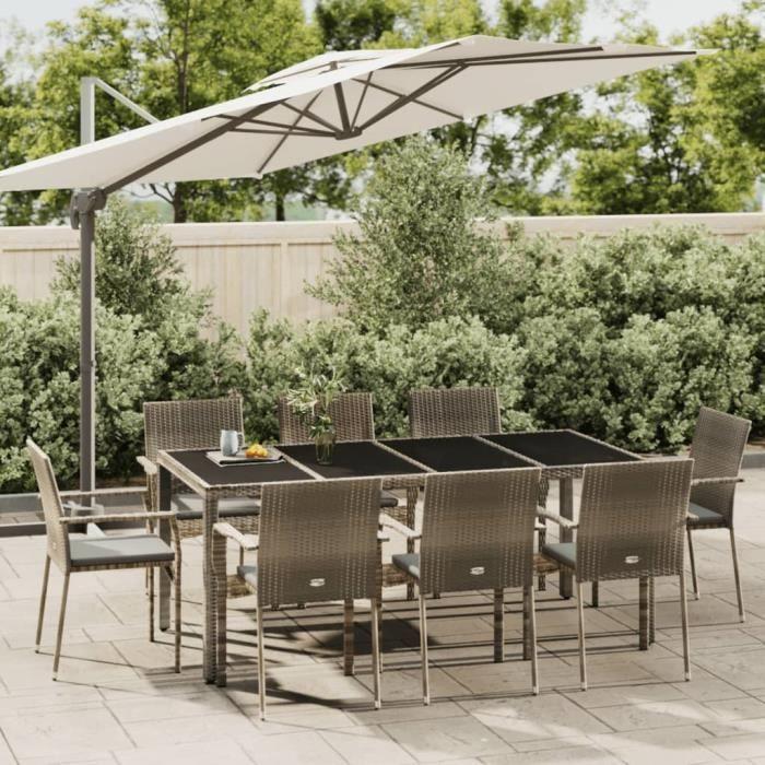 VidaXL 9-piece Garden Dining Set with Cushions Grey 3184986