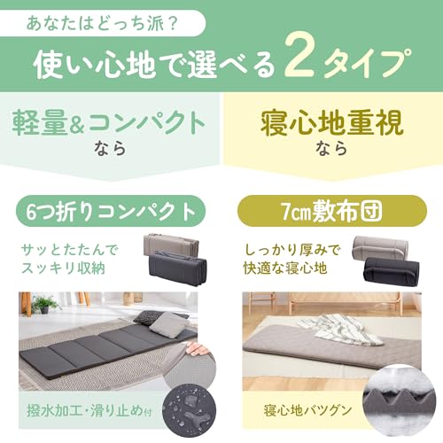 GOKUMIN 6-Fold Nap Mat, Adult Mattress, Long Cushion, Foldable Floor Mat, Compact, Perfect for Naps, Rests, and Car Camping, Water-Repellent, Non-Slip