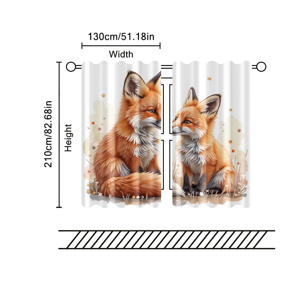 2 pcs   filtering curtains (excluding rods   non-movable   without batteries) Mama Fox And Little Fox for use in bedrooms and