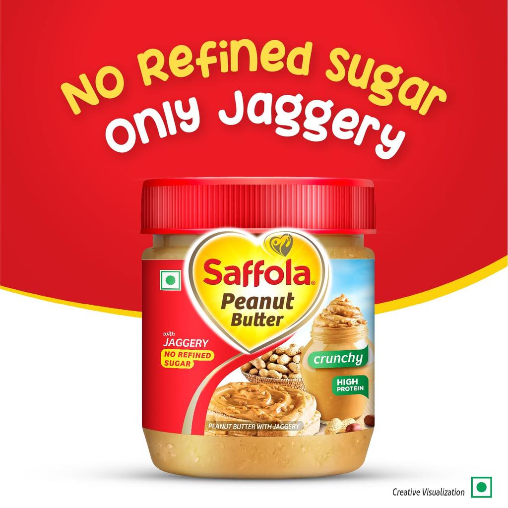 Saffola Peanut Butter with Jaggery, Crunchy 850 gm | High Protein Peanut Butter | No Refined Sugar