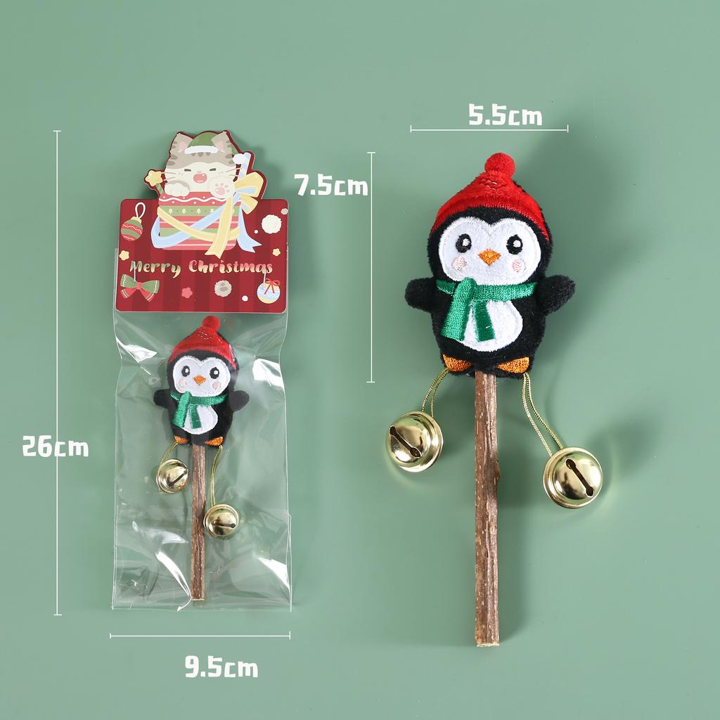 Pet Cat Natural Polygonum Stick Christmas Style with Bell Christmas Tree Santa Snowman Penguin Cute Teeth Cleaning Lollipop Toy