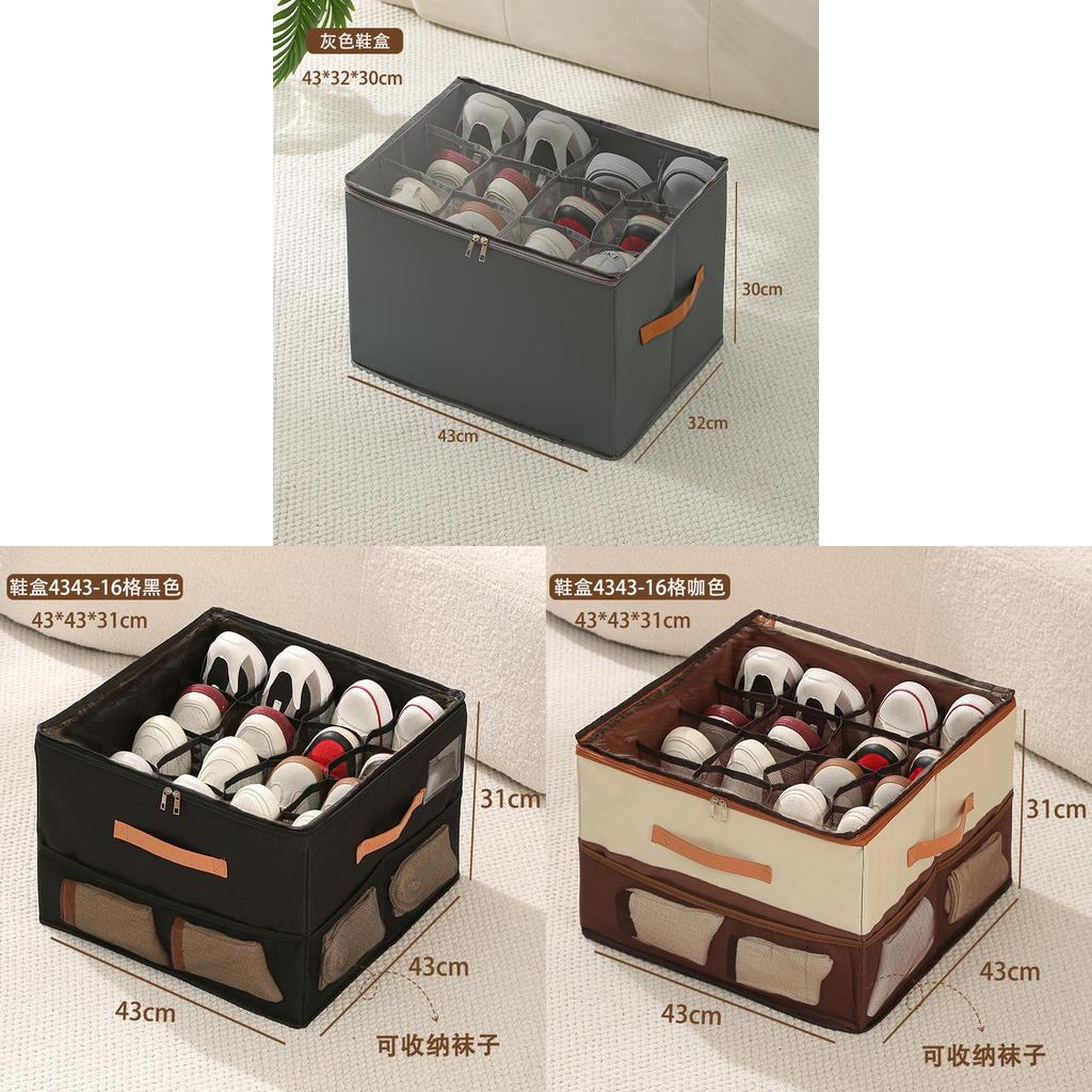 Oxford Cloth Shoe Storage Box With Lid And Dividers For Bedroom Closet Organization