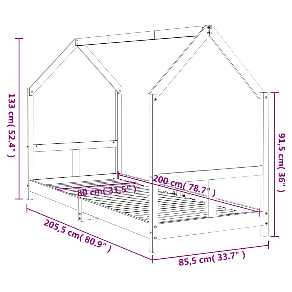 Kids Bed 80 X 200 Cm Solid Pine Wood