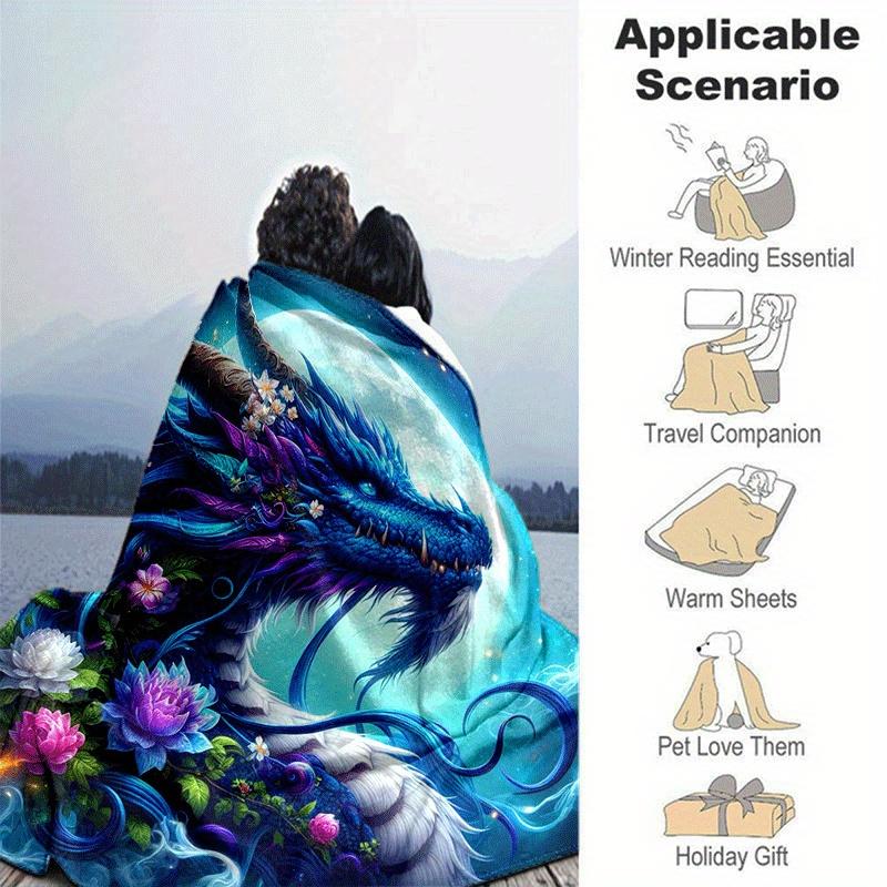 1pc Dragon Printing Lightweight Flannel Blanket, Comfortable and Warm Blanket, for Camping Sofa Bed and Couch Office, Gift