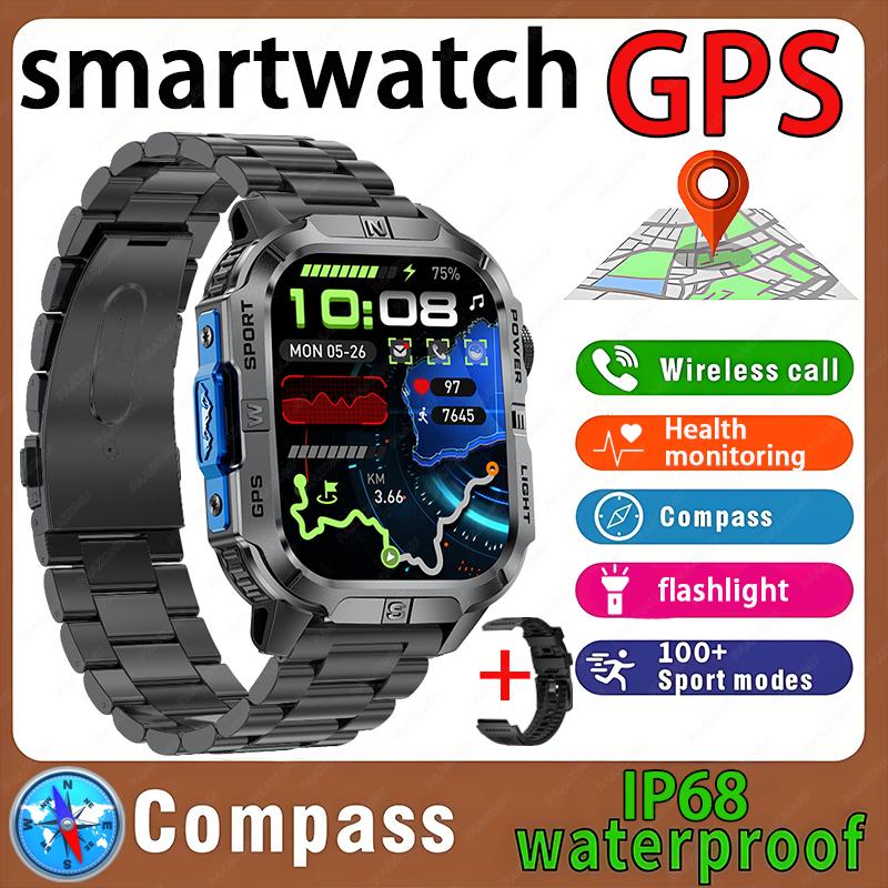 New Professional GPS Outdoor Smart Watch Men Flashlight Compass Waterproof Military Sport Tracker Bluetooth Call Smartwatch