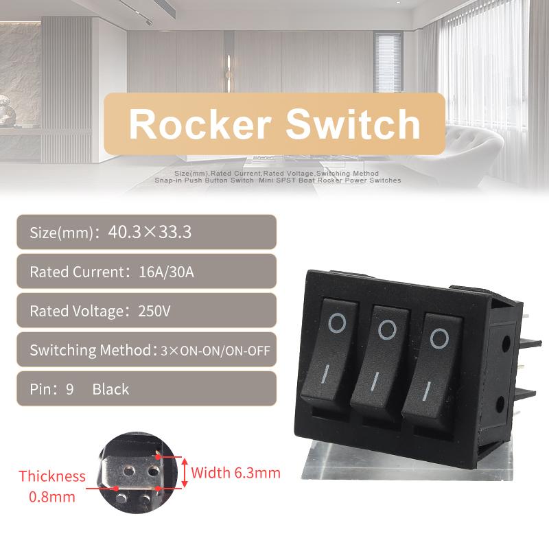 1PCS KCD3 40.3X33.3mm 9 Pin 2 Position Power Rocker Switch With Red Ligh 3 Way Black Triple Switch ON-OFF/ON-ON 16A/30A 250VAC