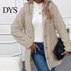 Casual Plush Jacket Fall Spring Women Hooded Loose Solid Color Long Lady Thick Coat Sleeves Single-breasted Cardigan Hoodie Sport Commuting Outerwear
