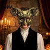 Lightweight Comfortable Headwear Gothic Goat Head Masque with Horns, Adult Demon Skull Secret Room Role Play Masque, Scary Animal Cosplay Costume for