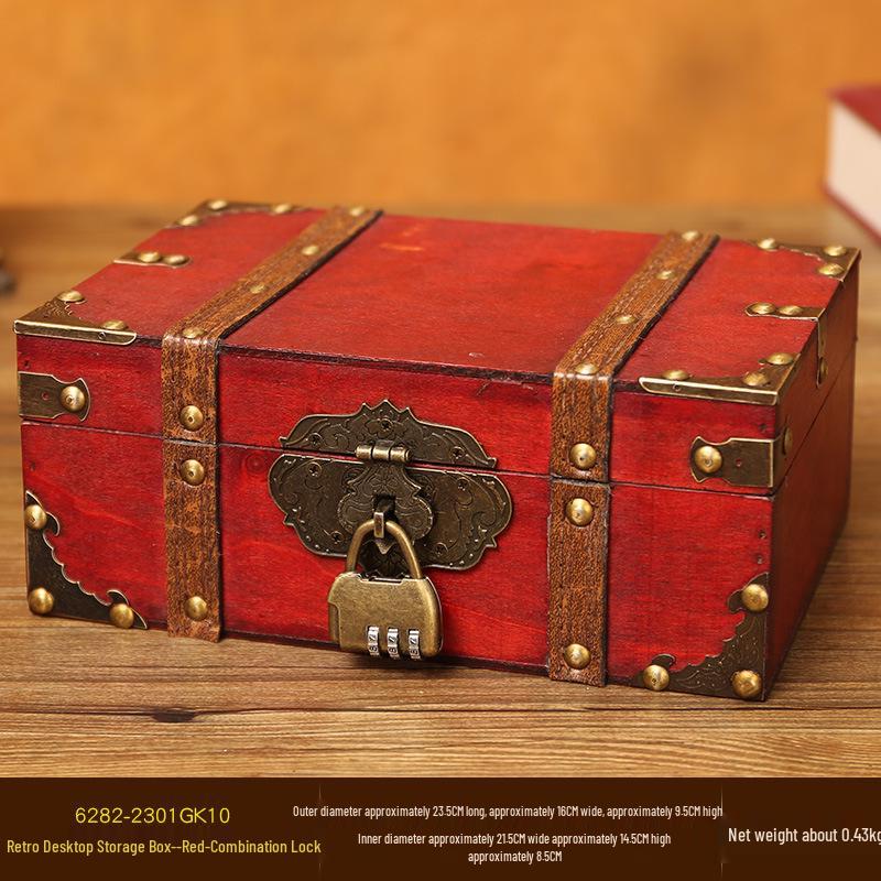 Retro Lockable Wooden Jewelry Storage Box with Password - Treasure Chest Escape Room Prop