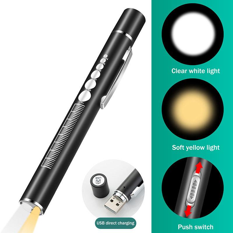 Oral Penlight Led Flashlight Mini Oral Pupil Medical Handy Usb Rechargeable Stainless Steel Torch Light Outdoor Fishing Tool