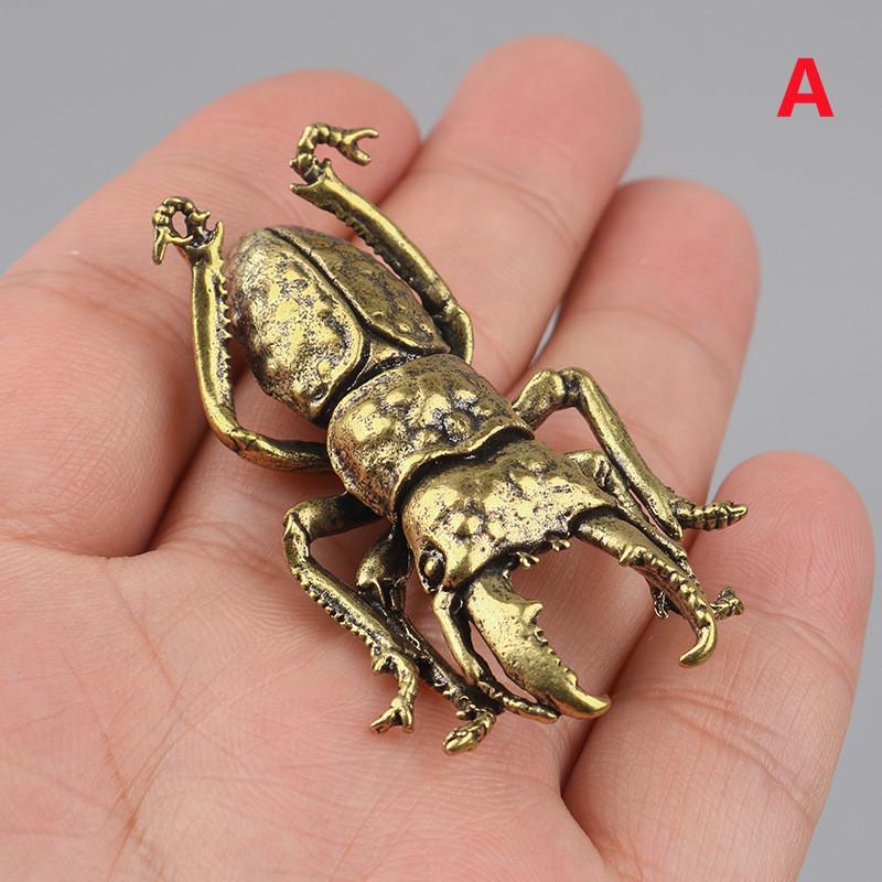 1 Pcs Solid Brass Beetle Ornament Creative Fairy Simulation Copper Insect Tea Pet Hand Play Handle Decorative Crafts