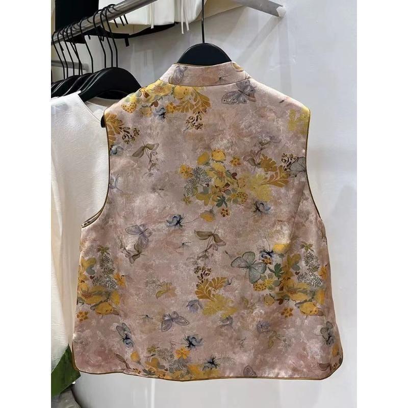 Spring vest 2025 spring and autumn stand-up collar elegant temperament jacquard retro vest