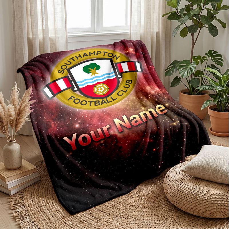 Southampton FC Benutzerdefinierter Name Text Flanelldecke Fußball Logo Personalisierte Fleece-Kuscheldecke Besonderes Geschenk für Sofa Schlafzimmer Zuhause