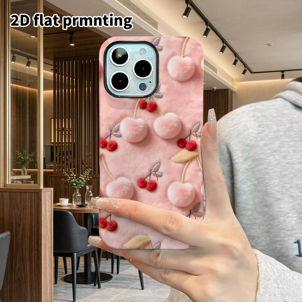 Phone Case: 2D Flat Design Suitable for iPhone 18 17 16 15 14 13 Pro Film Protective Case, Couple Style, Plush Cherry, Christmas and Halloween Gift
