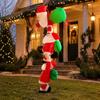 Three-Santa Christmas Inflatable with a Vertical Arrangement, Air Blower, LED Lighting, and a Packable Shape After Air Release for Storage