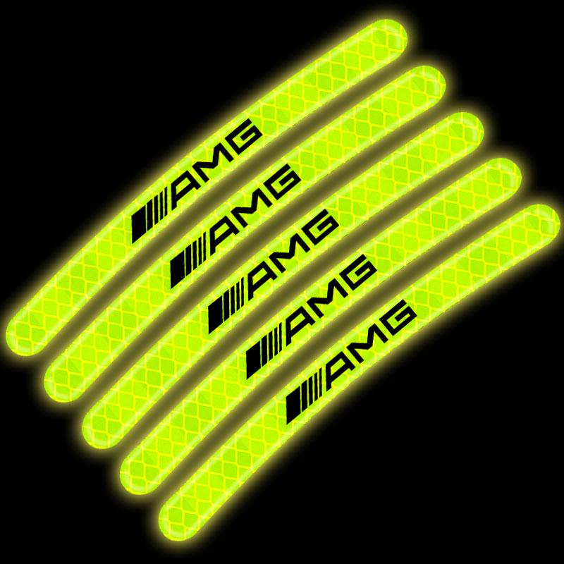 Car Wheel Hub Reflective Sticker Tire Rim Reflective Strips For Mercedes Benz AMG W212 W205 W246 W177 W176 W213 GLC GLE GLS ML Welcome Laser Lamp