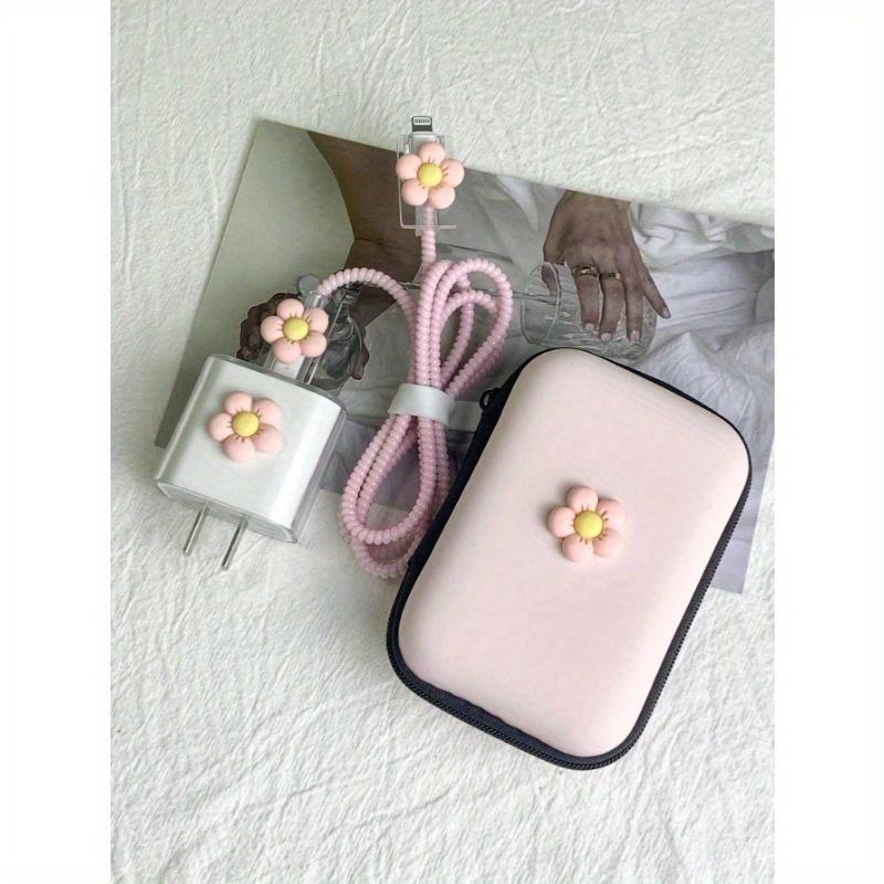 6pcs 3D Flower Shaped Apple Charger Case, Data Cable Organizer, Set Of Storage Bags