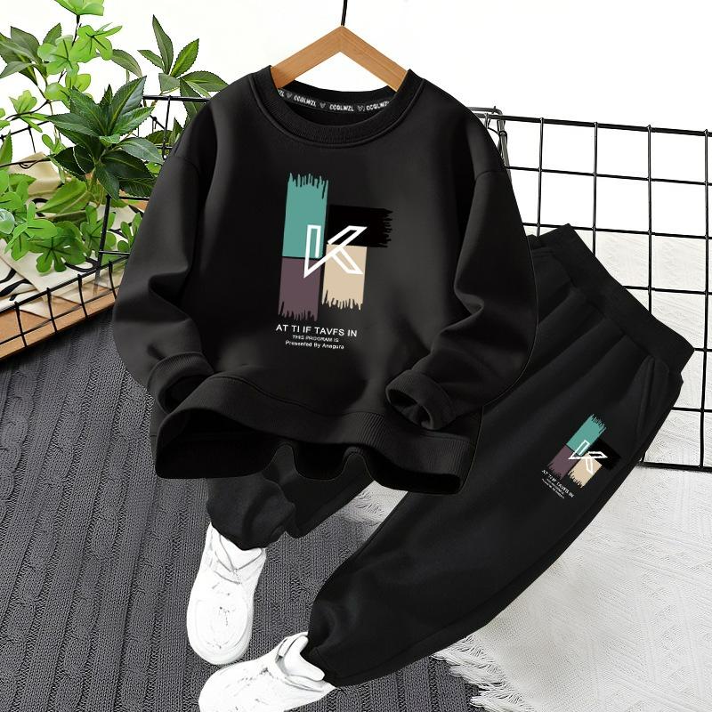 CUHK Children's Sweater Winter Plus Velvet Thickened Two-piece Spring and Autumn Children's Leisure Sports Suit