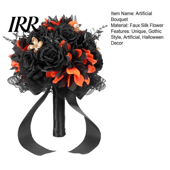 Artificial Halloween Flowers Wedding Bouquets for Bride And Bridesmaid, Gothic Bouquet, Black Rose Blooms Fake Bouquet Centerpiece, Party Dark Floral