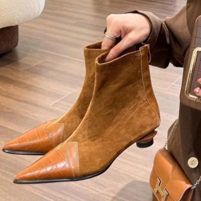 Stiefeletten für Damen Wildleder Spitzschuh Schneestiefel Damenschuhe 2024 Trend Designer Pumps Goth Chelsea Botas Gladiator Zapatos