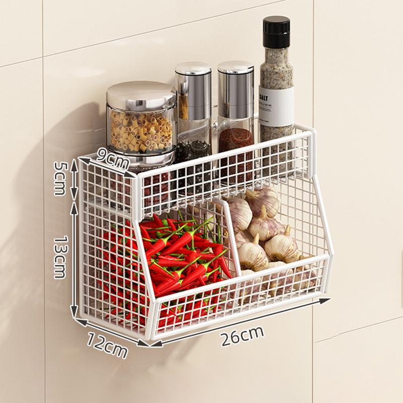1Pc Wall Mounted Kitchen Storage Basket Durable Wire Storage Rack For Vegetables And Fruits Suitable For Home Organization