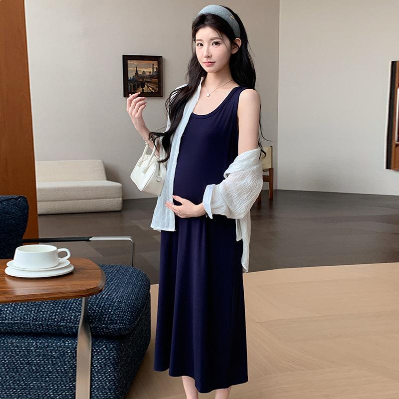 

2026 Korean Style Oversized Maternity Vest Dress & Sun Protection Shirt Set 2XL
