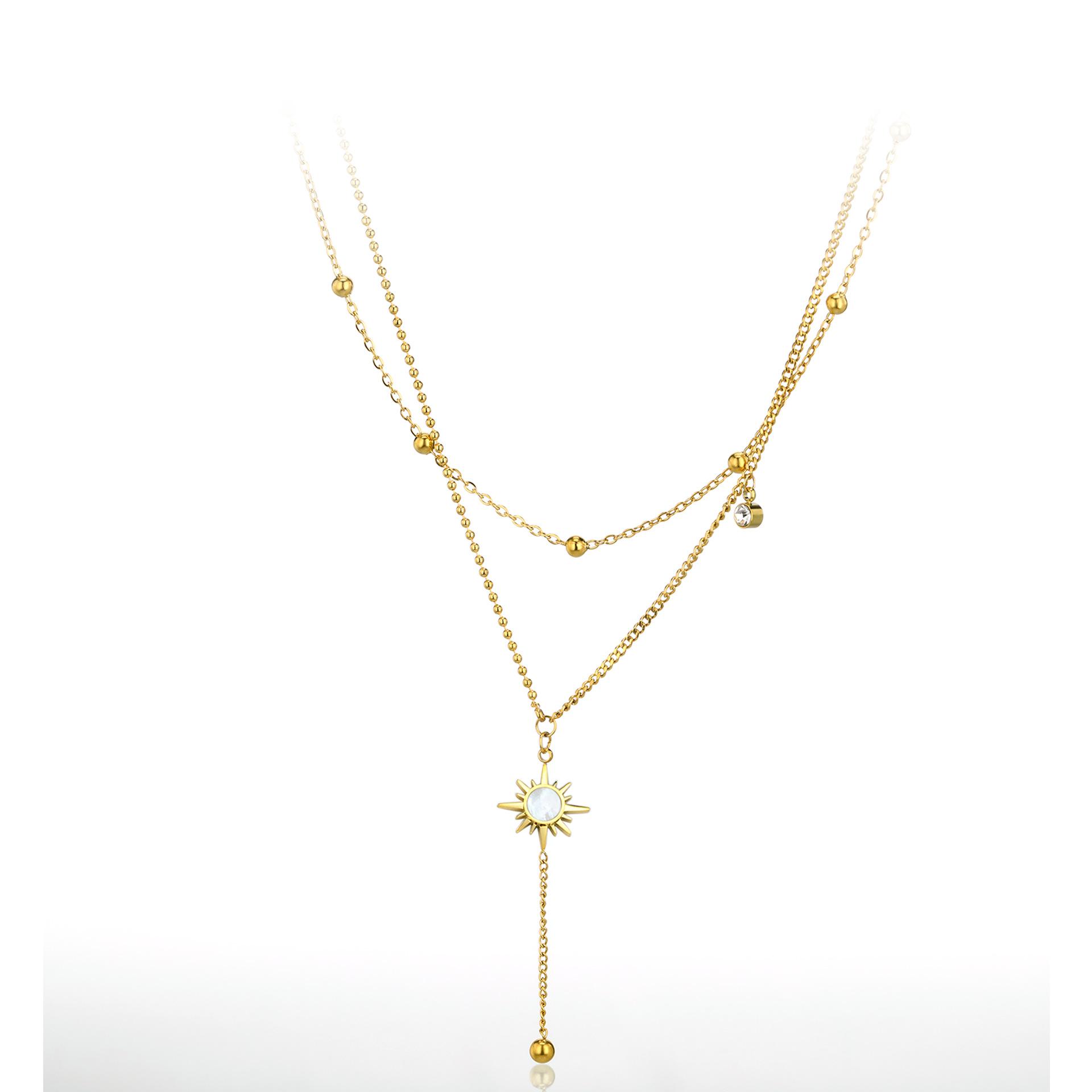 Jewelry, Star Round Bead Titanium Steel Necklace, Multi-Layer Fashionable And Simple Neck Chain, Cold And Light Luxury