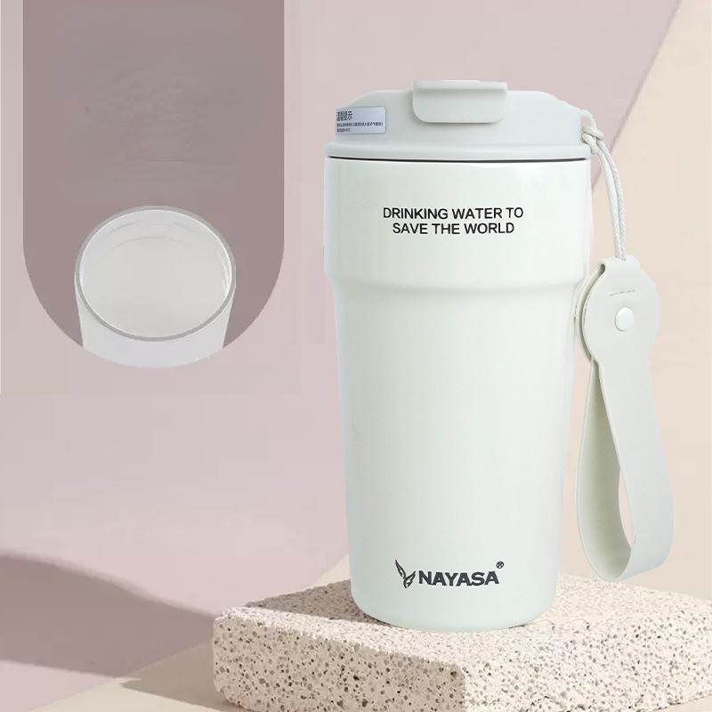 Coffee Cup Ceramic Inner Liner Insulated Cup Women's Portable Accompanying Men's Straw Double Drinking Cup for External Use