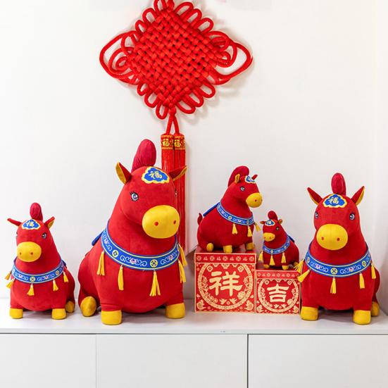 2026 Chinese New Year Zodiac Horse Plush Toy Soft Stuffed Horse Red Lucky Mascot Doll for Spring Festival Gift Blessing Souvenir Home Tabletop Decor