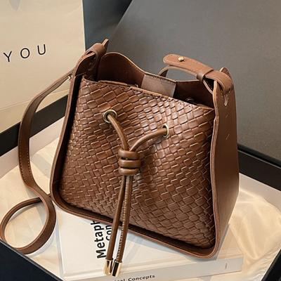 Bolsa feminina vintage de couro sintético, malha, grande capacidade, bolsa de compras, bolsa de ombro, bolsa transversal