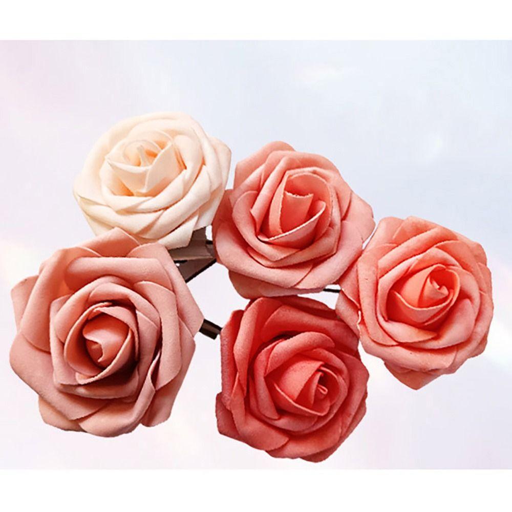 25PCS Gradiet Color Artificial Rose Flowers Flexible Wire Stems Realistic Flowers  Party Decoration