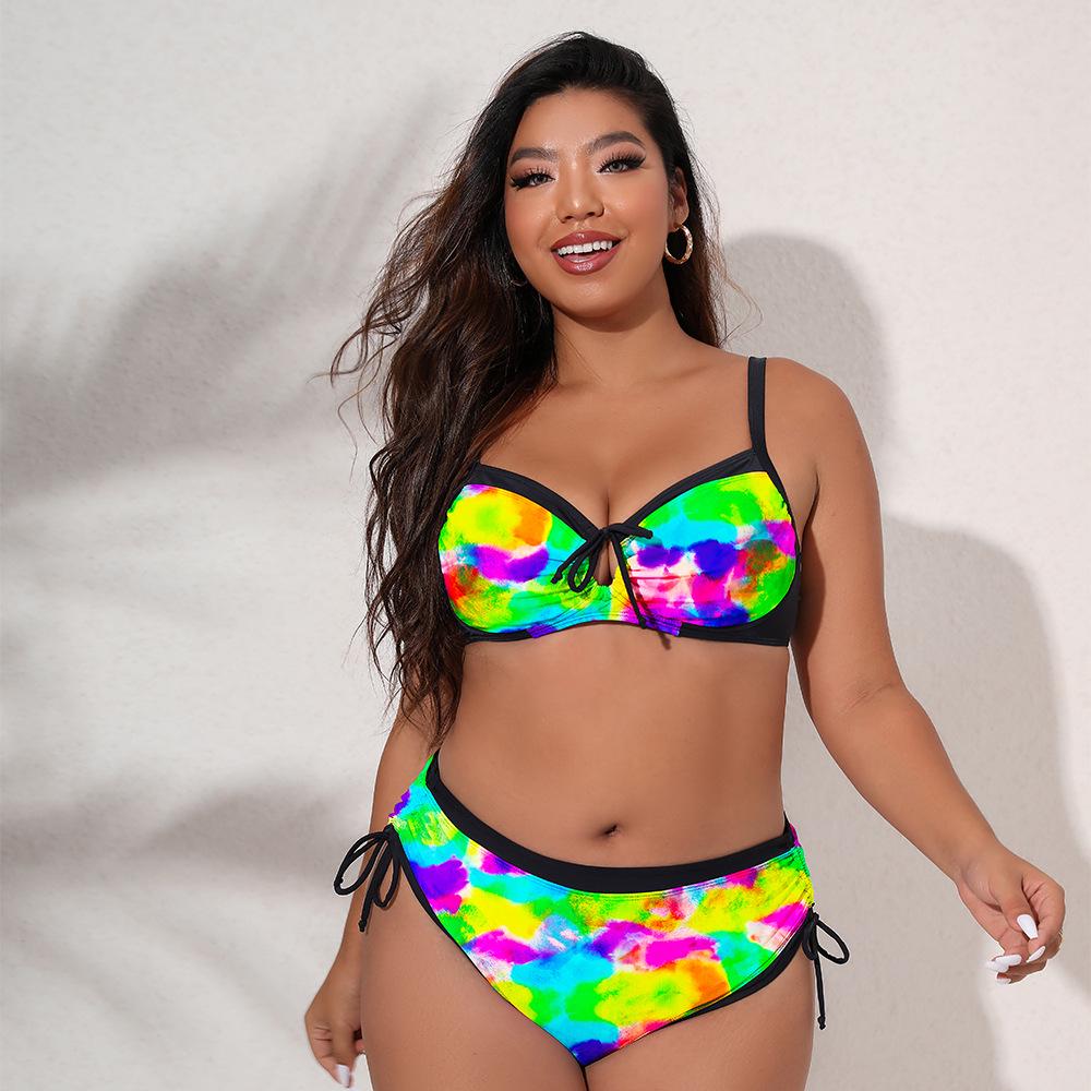 

European & American Plus Size Adjustable Tie-up Bikini - Three-Color Print 3XL