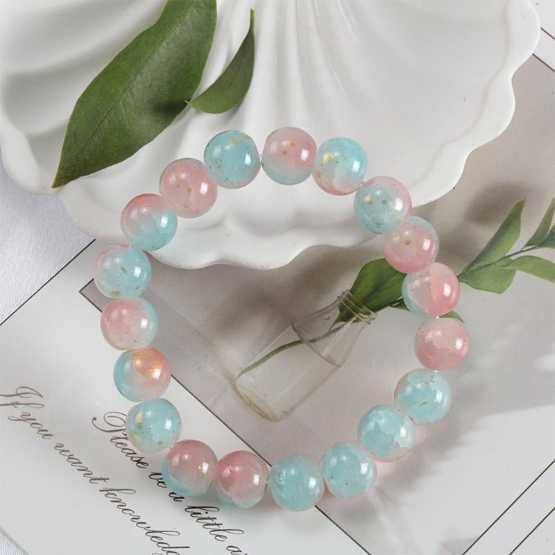 10mm Y2K Style Cracked Bead Bracelet, Multi Color Glass Round Bead Women's Fashion Jewelry Suitable For Daily Wear