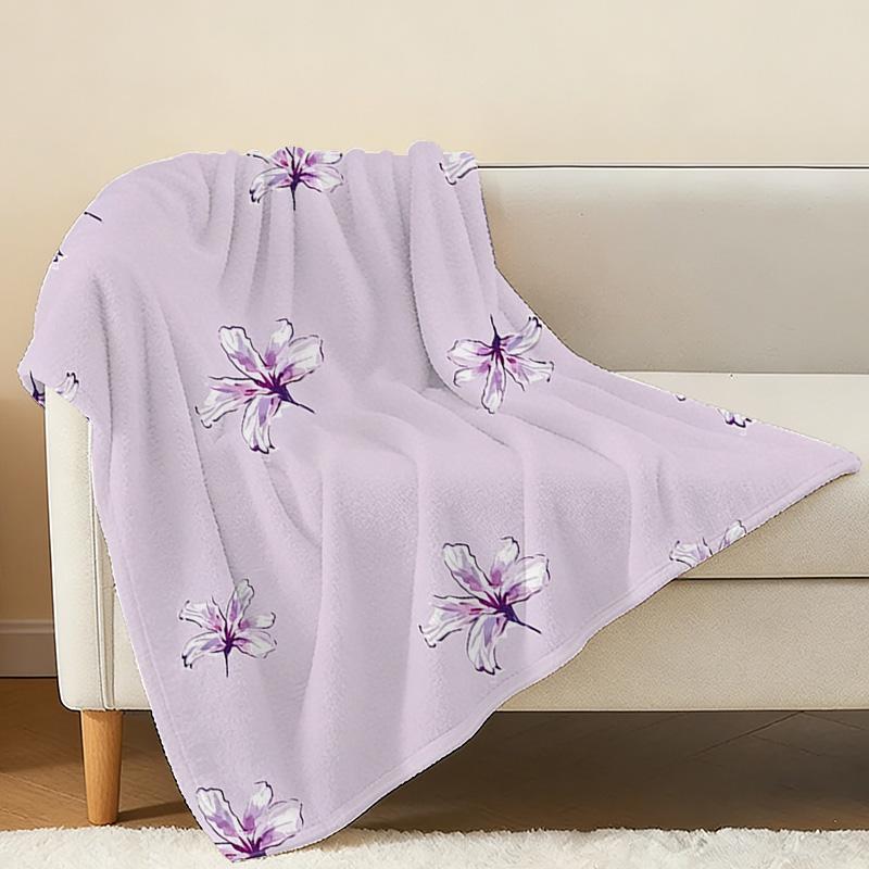 Soft Hemmed Flannel Blanket Skin-Friendly Floral Design, Cozy for Sofa, Festive Christmas & Halloween, Warm Home Living Decor