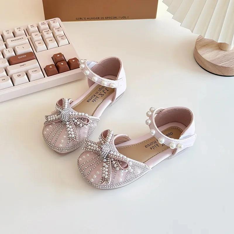 Girls Sandals Soft Bottom Crystal Princess Shoes Toddler Footwear Summer New Style Head Covered Kids Footwear Small Girls