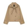 Womens Lightweight Chic Short Trench Coat With Scarf Shawl Detachable Collar V-Neck Solid Color Fall 2026