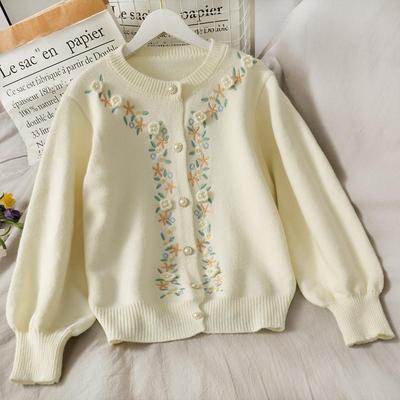 Pullover Strickjacke Weibliche 2023 Frühling und Herbst Strickjacke Frauen Bestickte Lose Gestrickte Pullover Frauen einreiher Pullover