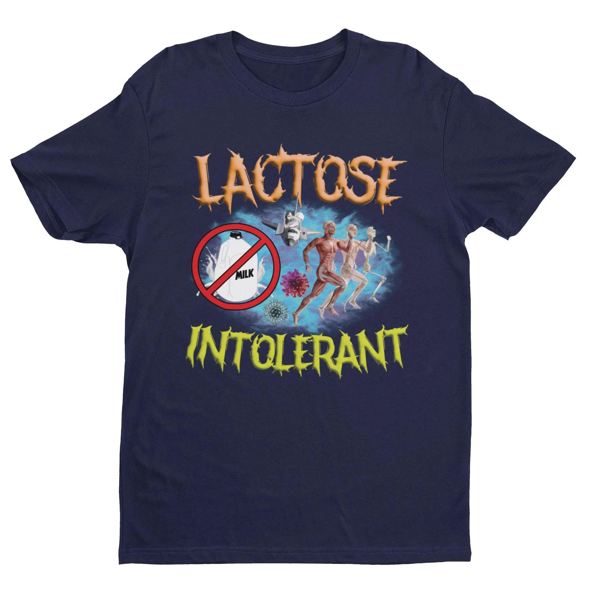 

Lactose Intolerance Emoji Tshirt Fun Food Allergy Tshirt Pure Cotton SpringSummer New Couple Shirt vintage t shirt 4XL